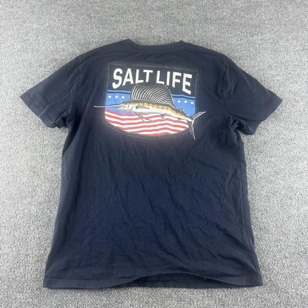 Salt Life Shirt Mens Medium Blue American Flag Sailfish Graphic Tee USA
